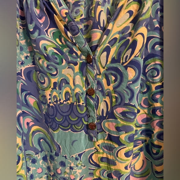 Lilly Pulitzer Lilly’s Lagoon Print Elsa Silk Sea Blue Top Blouse Size Small - Picture 5 of 13